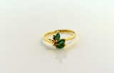 Three Emerald, Diamond and 14K Gold Ring, Size 6.5