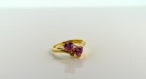 Pink Ice CZ Hearts and 10K Plumb Gold Ring. Size 6.5