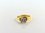 14K Gold and 6 MM Size CZ Solitaire Ring, Size 6.25
