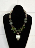 Sterling Silver,  Jade, Chrysoprase 18” Necklace with Sterling, Peridot and Serpentine Pendant