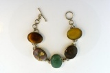 Sterling Silver 7.5” Link Bracelet with Five Large Stone Cabochons