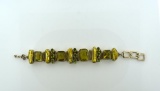 Sterling Silver 8” Link Bracelet with Green Peridot / Zircon Colored Lab Stones