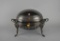 Ornate Silver Plated Roll Top Chafing Dish with Inserts Ram's Head and Hoof Motif on Legs
