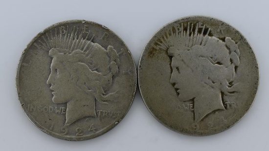Two Circulated 1924-S Morgan Silver Dollars