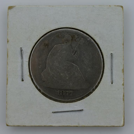 Circulated 1877 Liberty Seated (Variety 4 Resumed) Silver Half Dollar