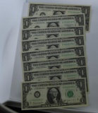 Cons. Series of 8 Fr# 1902E Uncirculated US $1 Series 1963-B Federal Reserve Notes, E-Richmond VA