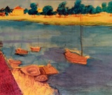 Warren (XX-XXI) Boats on River, Lithograph, Signed Lower Right