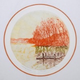 Gonshaw (English, XX-XXI) “Lakeside Trees” Ltd. Ed. (244/250) Wood Block Print, Signed