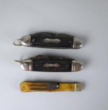 Lot of Three Folding Bade Scouting / Camping Knifes & Fork: Fork, Ideal & Colonial Prov., USA