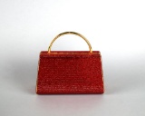 Judith Leiber Red Swarovski Crystal Clutch with Accessories in Original Storage Bag & Box