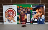 Lot of Four Metal Tobacco Advertisement Signs, Thermometer & Other Tobacco Collectibles