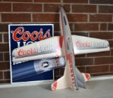 Metal Coors Light “The Silver Bullet” Advertisement Sign & Cardboard Coors Ad Glider