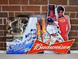 Lot of Four Metal Anheuser-Busch Advertisement Signs Including Detroit Tigers