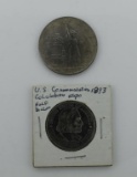 Two US Commemorative Silver Half Dollar Coins: 1986 Statue of Liberty & 1893 Columbus Expo.