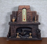Vintage Miller Studio Inc. Chalkware Fireplace Hearth Shelf Sitter Thermometer, 1973