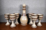 Gunderson Studio Art Pottery Decanter & Six Goblets, 1979