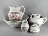 Lot of Six Pieces Antique Ironstone with Chinese Junk / Boat Theme
