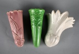 Lot of Three Vintage Earthenware Wall Pockets with Floral Themes