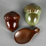 Lot of Three Frankoma Pottery Pieces: Acorn Wall Pockets & A Spoon Rest