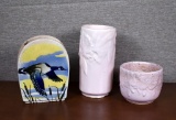 Lot of Three Earthenware Vases / Planters: Pink & Duck Themed