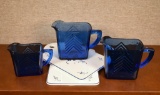 Hazel Atlas Cobalt Blue Creamers & Two Villeroy & Boch Petite Serving Boards
