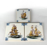 Lot of Three Delft Polychrome Wall Hanging Tiles, Holland