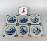 Lot of Seven Delft Blue & White Wall Hanging Tiles, Holland