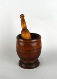 British Treen Turned Wood Mortar & Pestle