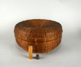 Vintage Hand Made Woven Sewing Basket with Sterling Silver Thimble & Wooden Needle Box