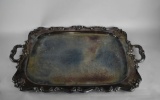 Large 27 Inch Wide Silver Plated Footed Serving Tray with Storage Bag