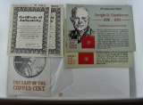 Three 14K Gold Commemorative Tokens (Truman, Eisenhower, Copper Cent