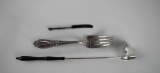 Three Sterling Silver Pieces: Candle Snuffer, Towle Dessert Fork, & Diminutive Spreader