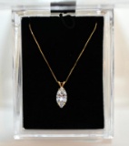 14K Gold 18” Chain Necklace with 14 mm CZ Marquise Solitaire Pendant, Italy
