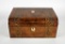 Victorian Tunbridge Ware Marquetry Writing Slope Box, Yew Burl Wood & Key, Circa 1870