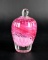 Hand Blown Cranberry & Pink Ribbed Perfume Bottle Marked ERG