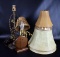 Collection of Lamp Shades, Three Vintage Metal or Wood Lamps