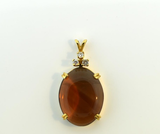 14K Gold, Cherry Opal and Diamond Pendant