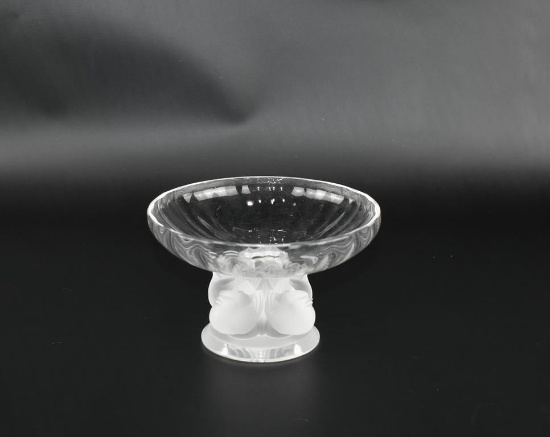 Lalique Nogent Frosted Bird Compote, 5.5” Diam., France