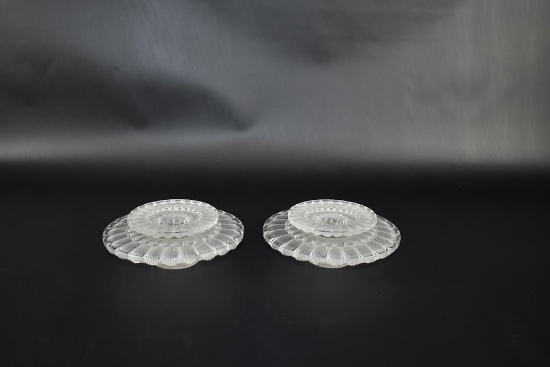 Pair of Rene Lalique Two-Part Dahlia Flower Head Candleholders, Circa 1934, France