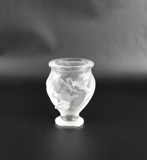 Rene Lalique Rosine Flower Vase, 5” H, France