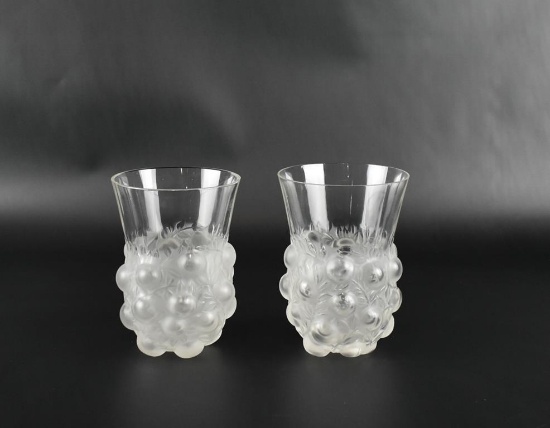 Pair of Rene Lalique Setubal Glass Tumblers, 4.5” H, France