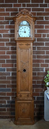 Antique French P. T. Blondeaux St. Gerard Tall Case Grandfather Clock with Marquetry
