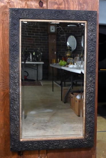 Vintage Floral Relief Molded Wooden Frame Rectangular Beveled Mirror