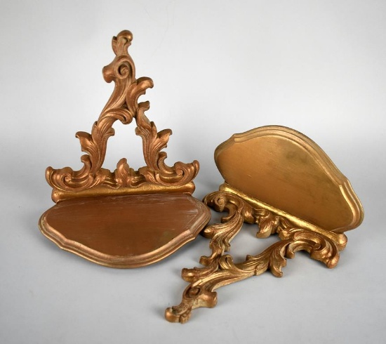 Pair of Syroco Wood Rococo Style Gilt Wall Sconces / Shelves