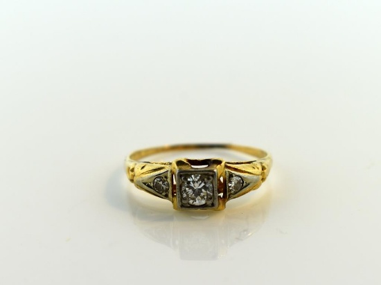 14K Gold and Diamond Ring, Size 5 with Storage Box