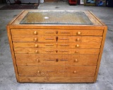 Hand Made Oak Six Drawer Collectibles Display Chest, Made in North Carolina