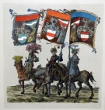 Procession of Three Mounted European Coat of Arms Heralds Framed Print