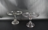 Two Vintage Pedestal Glass Cake Plates, One Clear & One Pale Pink
