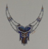 Stylized Animal Skull Necklace Watercolor, Signed