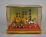 Asian Golden Chariot / Carriage Model in Display Case